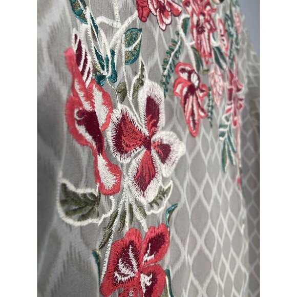 Limelight Embroidered Beige Short Silk Kurti Tunic Dress L Floral Tropical Light - Picture 4 of 14